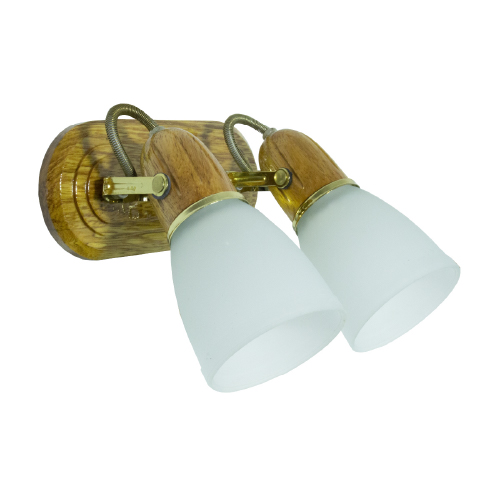 Spot de cedro tallado con tulipa de vidrio 2 luces